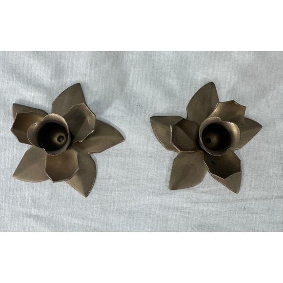 Gold toned Holly Candle Stick Holders Set of 2 Cottagecore - Picture 2 of 6